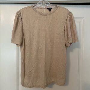 Ann Taylor Short Sleeve Top with Detailed Sleeves and Neckline